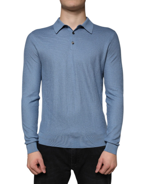 Sky Blue Silk Collared Men Pullover Sweater Sky Blue Silk Collared Men Pullover Sweater