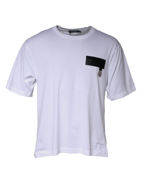 White Logo Patch Cotton Crew Neck T-shirt White Logo Patch Cotton Crew Neck T-shirt