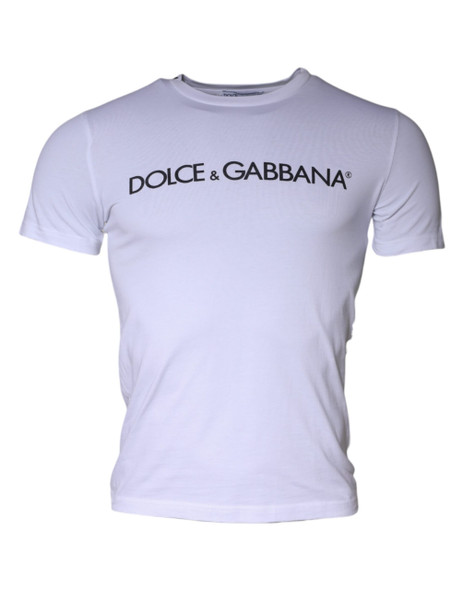 White Logo Print Cotton Crew Neck T-shirt TSH84899 White Logo Print Cotton Crew Neck T-shirt TSH84899