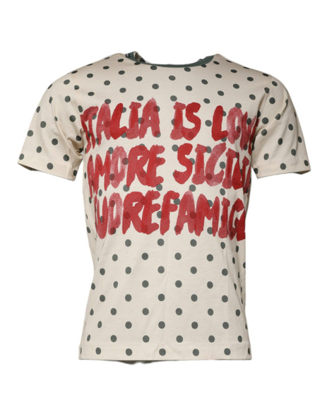 Beige Graphic Print Polka Dot Cotton T-shirt Beige Graphic Print Polka Dot Cotton T-shirt