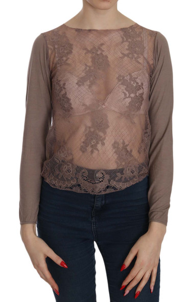 Brown Lace See Through Long Sleeve Top Brown Lace See Through Long Sleeve Top