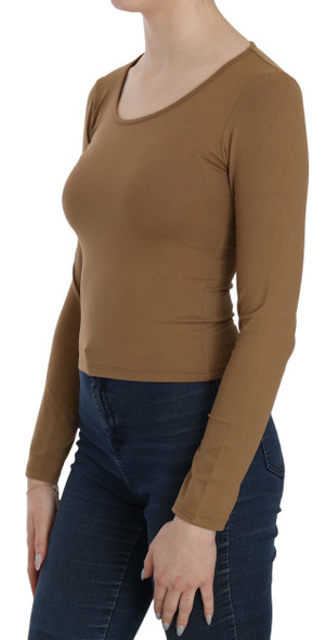 Brown Long Round Neck Sleeve Fitted Shirt Tops Blouse Brown Long Round Neck Sleeve Fitted Shirt Tops Blouse