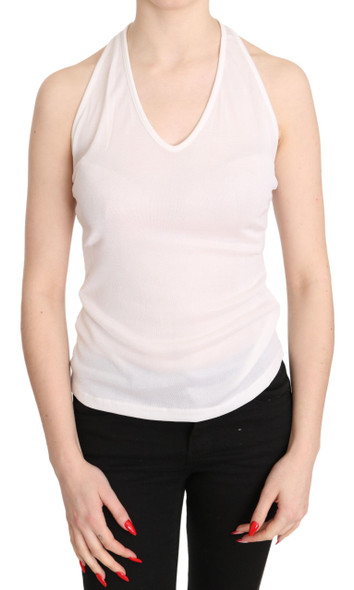 White Halter Cotton Sleeveless Casual Tank Top Blouse White Halter Cotton Sleeveless Casual Tank Top Blouse