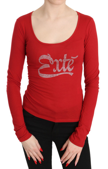 Red Exte Crystal Embellished Long Sleeve Top Blouse Red Exte Crystal Embellished Long Sleeve Top Blouse