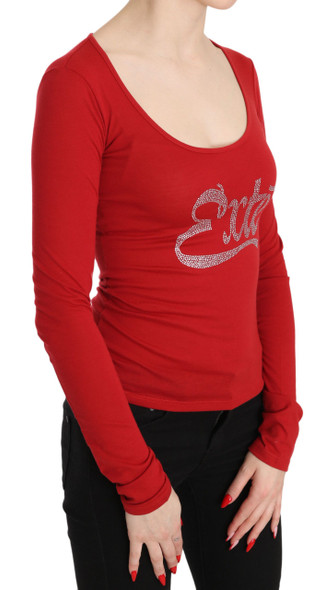 Red Exte Crystal Embellished Long Sleeve Top Blouse Red Exte Crystal Embellished Long Sleeve Top Blouse