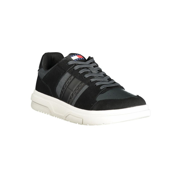 Tommy Hilfiger Black Leather Men Sneaker TO-33489 Tommy Hilfiger Black Leather Men Sneaker TO-33489