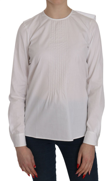 White Crew Neck Long Sleeve Cotton Blouse White Crew Neck Long Sleeve Cotton Blouse