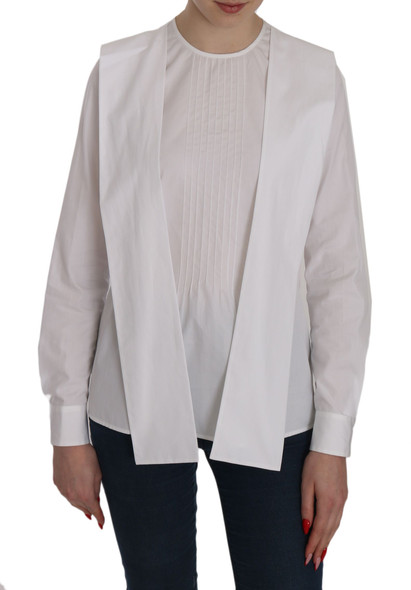 White Crew Neck Long Sleeve Cotton Blouse White Crew Neck Long Sleeve Cotton Blouse