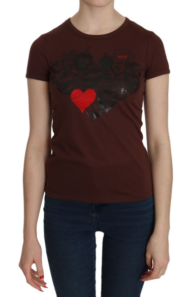 Brown Heart Print Crew Neck T-shirt Short Sleeve Blouse Brown Heart Print Crew Neck T-shirt Short Sleeve Blouse