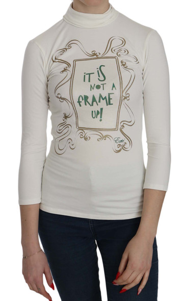 White Printed Turtle Neck 3/4 Sleeve Top Cotton Blouse White Printed Turtle Neck 3/4 Sleeve Top Cotton Blouse