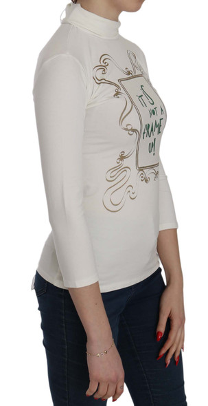 White Printed Turtle Neck 3/4 Sleeve Top Cotton Blouse White Printed Turtle Neck 3/4 Sleeve Top Cotton Blouse