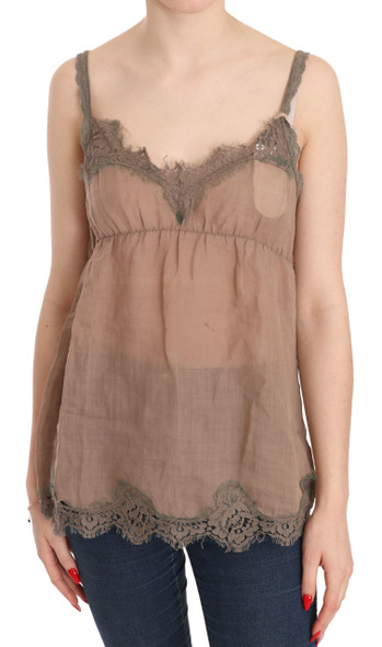Brown Lace Spaghetti Strap Plunging Top Blouse Brown Lace Spaghetti Strap Plunging Top Blouse