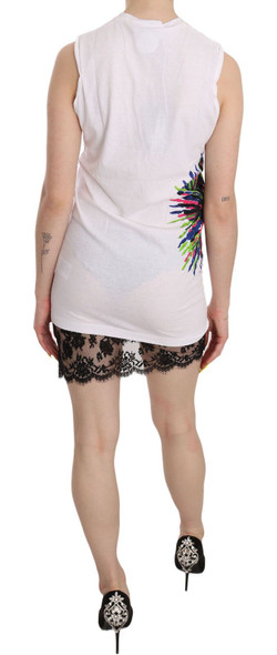White Printed Crew Neck Sleeveless Bodycon Mini Dress White Printed Crew Neck Sleeveless Bodycon Mini Dress