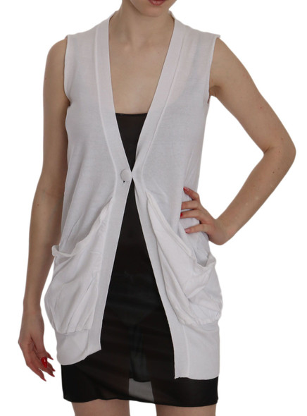 White 100% Cotton Sleeveless Cardigan Top Vest White 100% Cotton Sleeveless Cardigan Top Vest