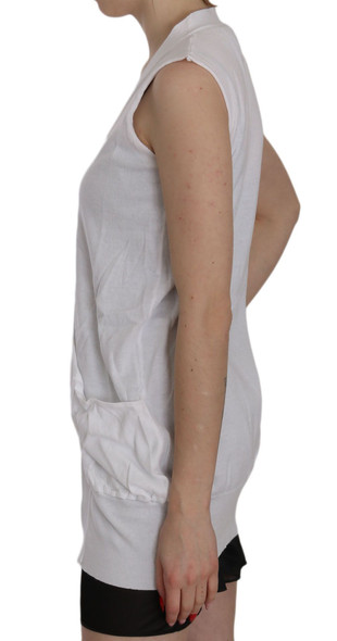White 100% Cotton Sleeveless Cardigan Top Vest White 100% Cotton Sleeveless Cardigan Top Vest