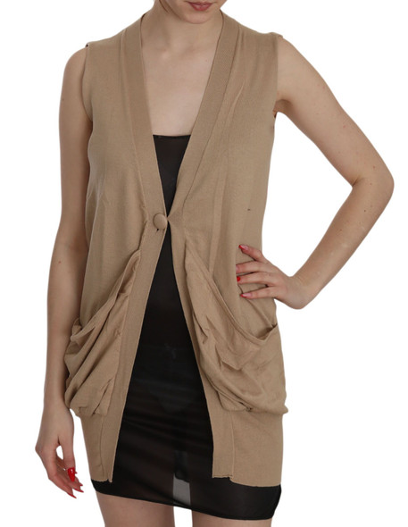 Brown 100% Cotton Sleeveless Cardigan Top Vest Brown 100% Cotton Sleeveless Cardigan Top Vest