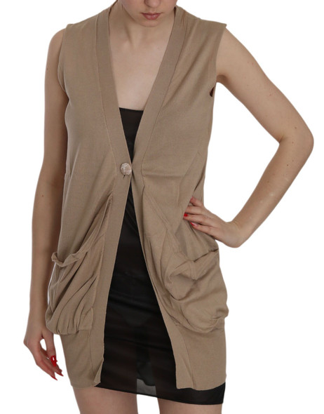 Brown 100% Cotton Sleeveless Cardigan Top Vest TSH3467 Brown 100% Cotton Sleeveless Cardigan Top Vest TSH3467