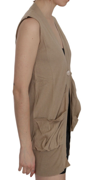 Brown 100% Cotton Sleeveless Cardigan Top Vest TSH3467 Brown 100% Cotton Sleeveless Cardigan Top Vest TSH3467
