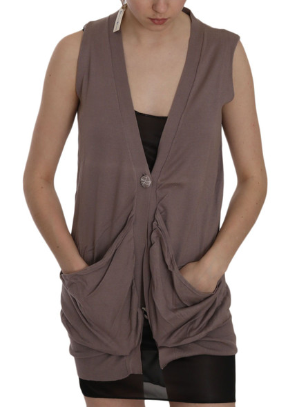 Brown 100% Cotton Sleeveless Cardigan Top Vest TSH3463 Brown 100% Cotton Sleeveless Cardigan Top Vest TSH3463
