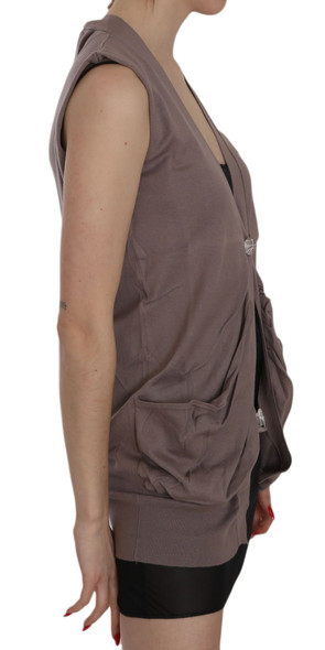 Brown 100% Cotton Sleeveless Cardigan Top Vest TSH3463 Brown 100% Cotton Sleeveless Cardigan Top Vest TSH3463