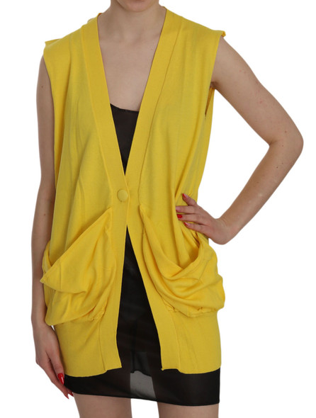 Yellow 100% Cotton Sleeveless Cardigan Top Vest Yellow 100% Cotton Sleeveless Cardigan Top Vest