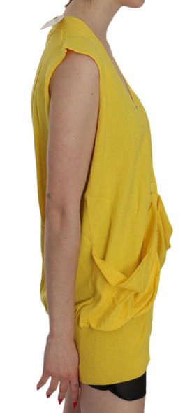 Yellow 100% Cotton Sleeveless Cardigan Top Vest Yellow 100% Cotton Sleeveless Cardigan Top Vest