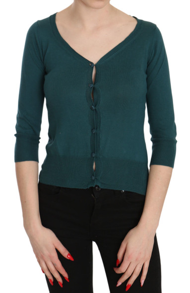 Blue Green Cotton 3/4 Sleeve Cardigan Top Blouse Blue Green Cotton 3/4 Sleeve Cardigan Top Blouse