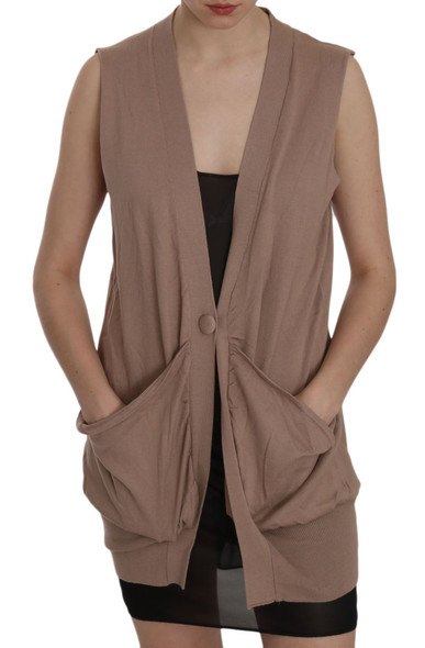 Brown 100% Cotton Sleeveless Cardigan Top Vest TSH3458 Brown 100% Cotton Sleeveless Cardigan Top Vest TSH3458