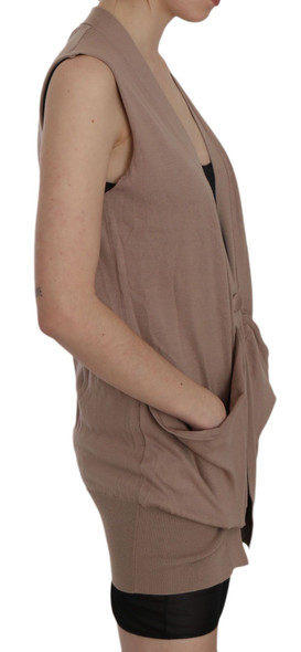 Brown 100% Cotton Sleeveless Cardigan Top Vest TSH3458 Brown 100% Cotton Sleeveless Cardigan Top Vest TSH3458