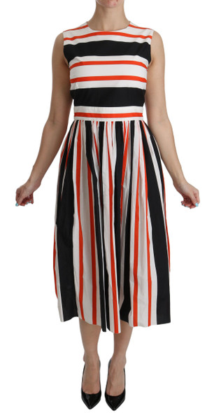 Multicolor Stripes A-Line Pleated Midi Dress Multicolor Stripes A-Line Pleated Midi Dress