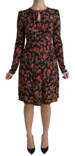 Dolce & Gabbana Black Floral Longsleeve Knee Length Dress Dolce & Gabbana Black Floral Longsleeve Knee Length Dress