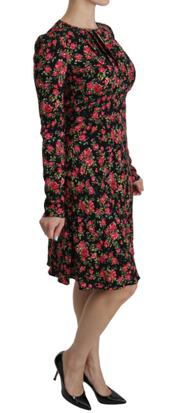 Dolce & Gabbana Black Floral Longsleeve Knee Length Dress Dolce & Gabbana Black Floral Longsleeve Knee Length Dress