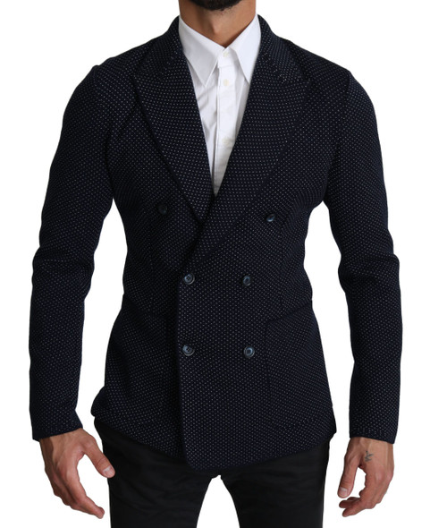 Dark Blue Dotted Double Breasted Coat Blazer Dark Blue Dotted Double Breasted Coat Blazer