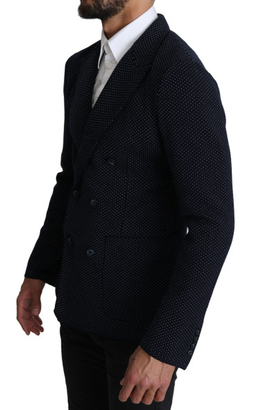 Dark Blue Dotted Double Breasted Coat Blazer Dark Blue Dotted Double Breasted Coat Blazer