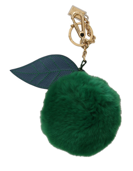 Dolce & Gabbana Green Leather Fur Gold Clasp Keyring Women Keychain Dolce & Gabbana Green Leather Fur Gold Clasp Keyring Women Keychain