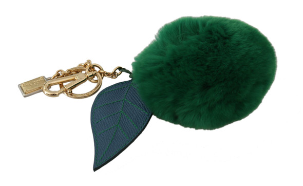Green Leather Fur Gold Clasp Keyring Women Keychain Green Leather Fur Gold Clasp Keyring Women Keychain