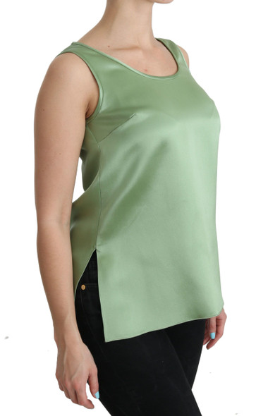 Dolce & Gabbana Green Sleeveless 100% Silk Top Tank Blouse Dolce & Gabbana Green Sleeveless 100% Silk Top Tank Blouse
