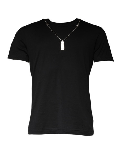 Dolce & Gabbana Black Cotton Necklace Embellished T-shirt Dolce & Gabbana Black Cotton Necklace Embellished T-shirt