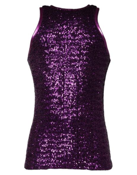 Purple Sequin Round Neck Sleeveless T-shirt Purple Sequin Round Neck Sleeveless T-shirt