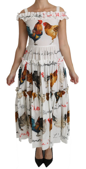 White Rooster Sheath Midi Cotton Dress White Rooster Sheath Midi Cotton Dress
