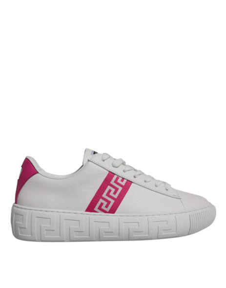 Versace White Pink Greca Print Platform Low Top Sneakers Shoes Versace White Pink Greca Print Platform Low Top Sneakers Shoes