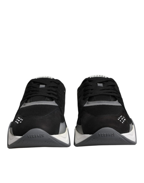 Black Leather Neoprene Chunky Low Top Sneakers Squalo Shoes Black Leather Neoprene Chunky Low Top Sneakers Squalo Shoes