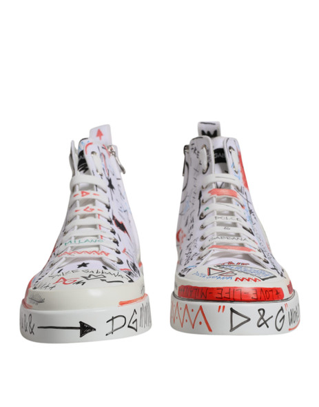 White Cotton Graffiti High Top Sneaker Shoes White Cotton Graffiti High Top Sneaker Shoes