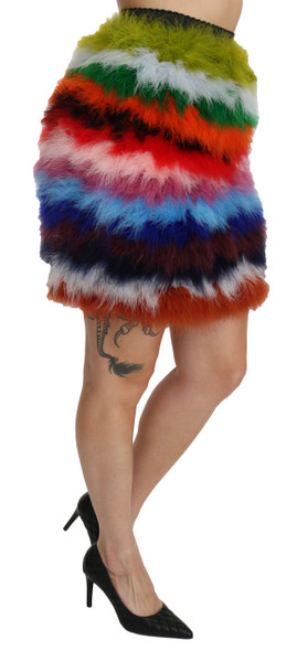 Dolce & Gabbana Red Blue High Waist Mini Feather Skirt Dolce & Gabbana Red Blue High Waist Mini Feather Skirt