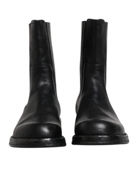 Dolce & Gabbana Black Horse Leather Mid Calf Boots Shoes MV6511 Dolce & Gabbana Black Horse Leather Mid Calf Boots Shoes MV6511