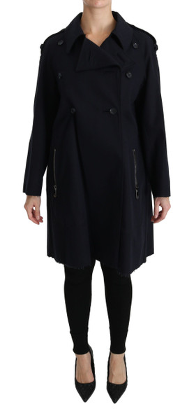 Coat Blue Cotton Women Trench Jacket Coat Blue Cotton Women Trench Jacket