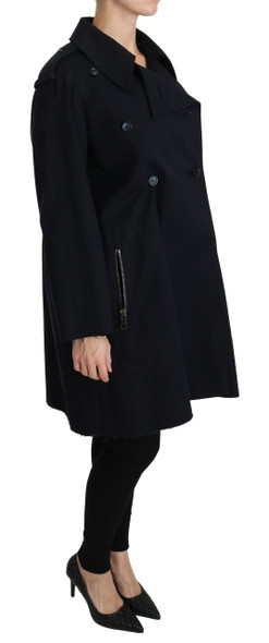 Coat Blue Cotton Women Trench Jacket Coat Blue Cotton Women Trench Jacket
