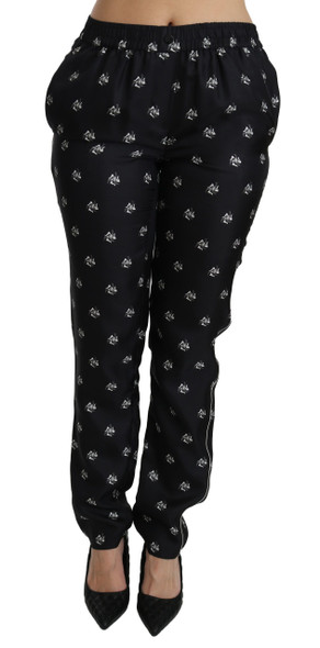 Black Printed Mid Waist Skinny Silk Pants Black Printed Mid Waist Skinny Silk Pants