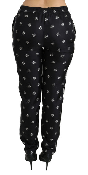 Dolce & Gabbana Black Printed Mid Waist Skinny Silk Pants Dolce & Gabbana Black Printed Mid Waist Skinny Silk Pants