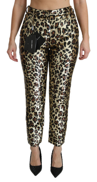 Dolce & Gabbana Brown Leopard Sequined High Waist Pants Dolce & Gabbana Brown Leopard Sequined High Waist Pants